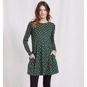 Boden Swing Tunic Dot Print Long Sleeve Green 10 Regular